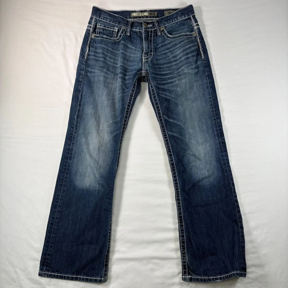 BKE Carter Straight Leg Jeans Mens 30S Blue Cotton Denim‎ Heavy Stitching